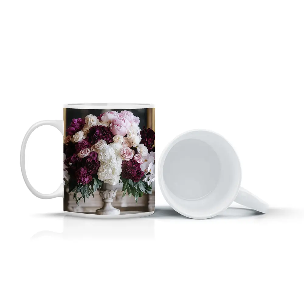 Peonies Hydrangea Roses Orchids Elegant Arrangement – Mugs