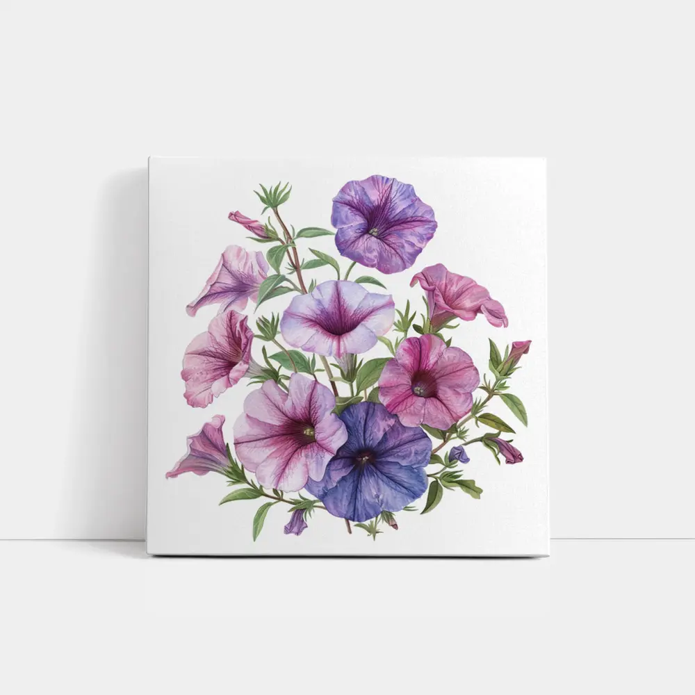 Petunia Flowers Botanical Illustration Pink Purple – Wall Art