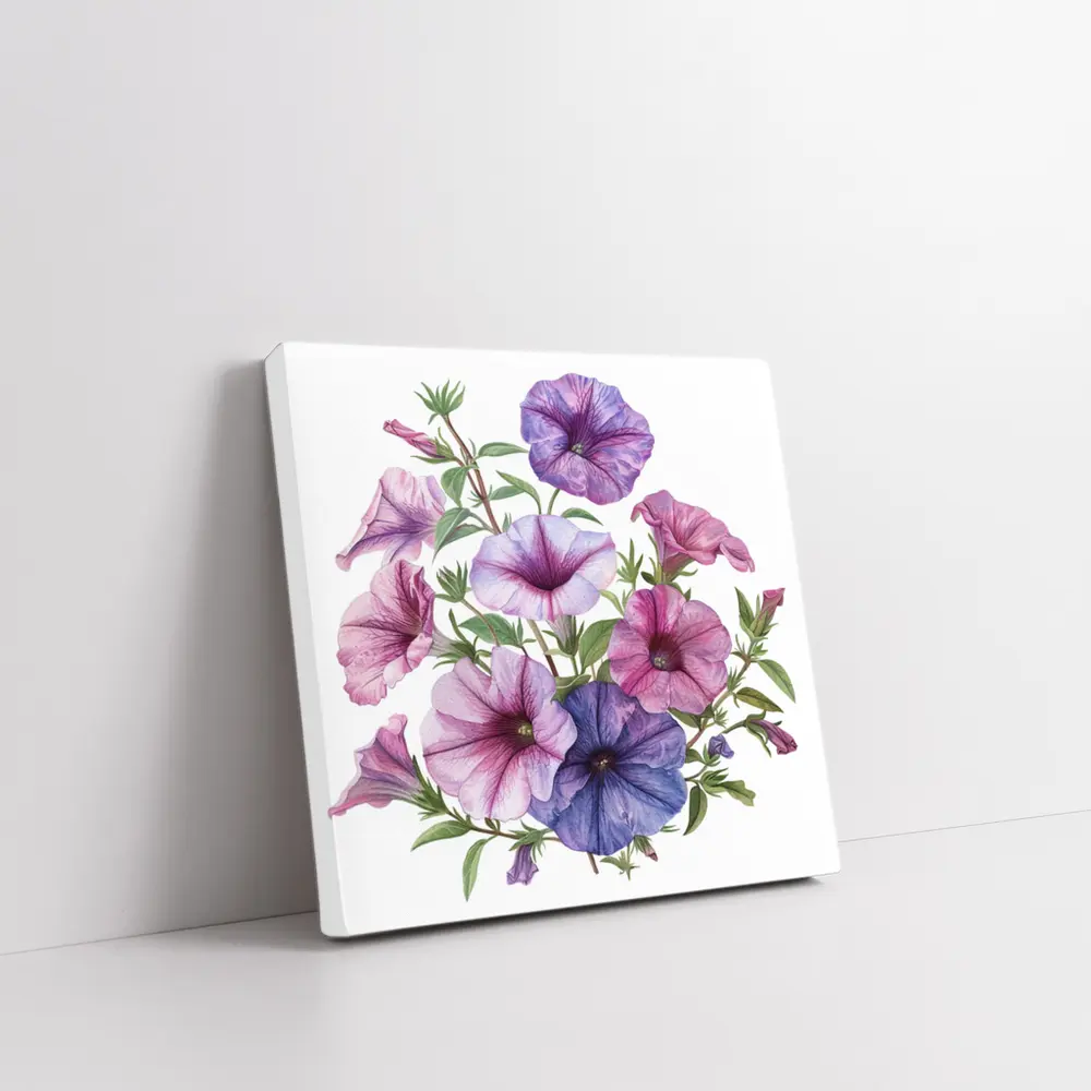 Petunia Flowers Botanical Illustration Pink Purple – Wall Art