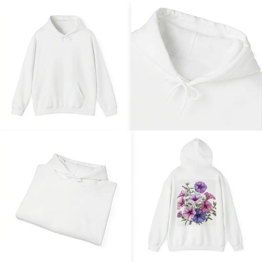 Petunia Flowers Botanical Illustration Pink Purple – Hoodies