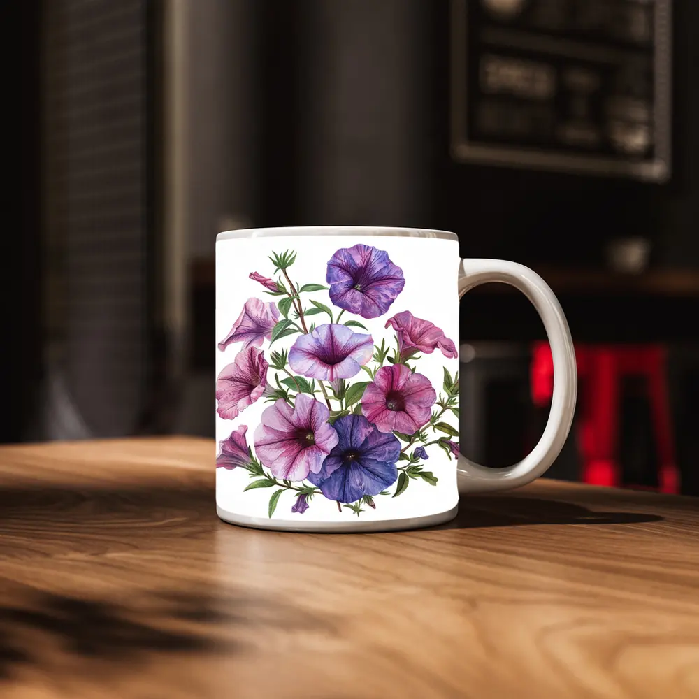 Petunia Flowers Botanical Illustration Pink Purple – Mugs
