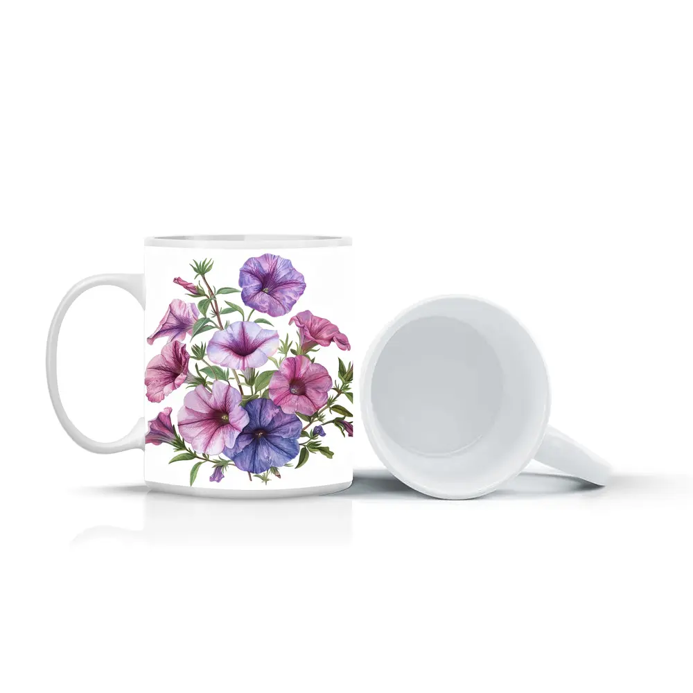 Petunia Flowers Botanical Illustration Pink Purple – Mugs