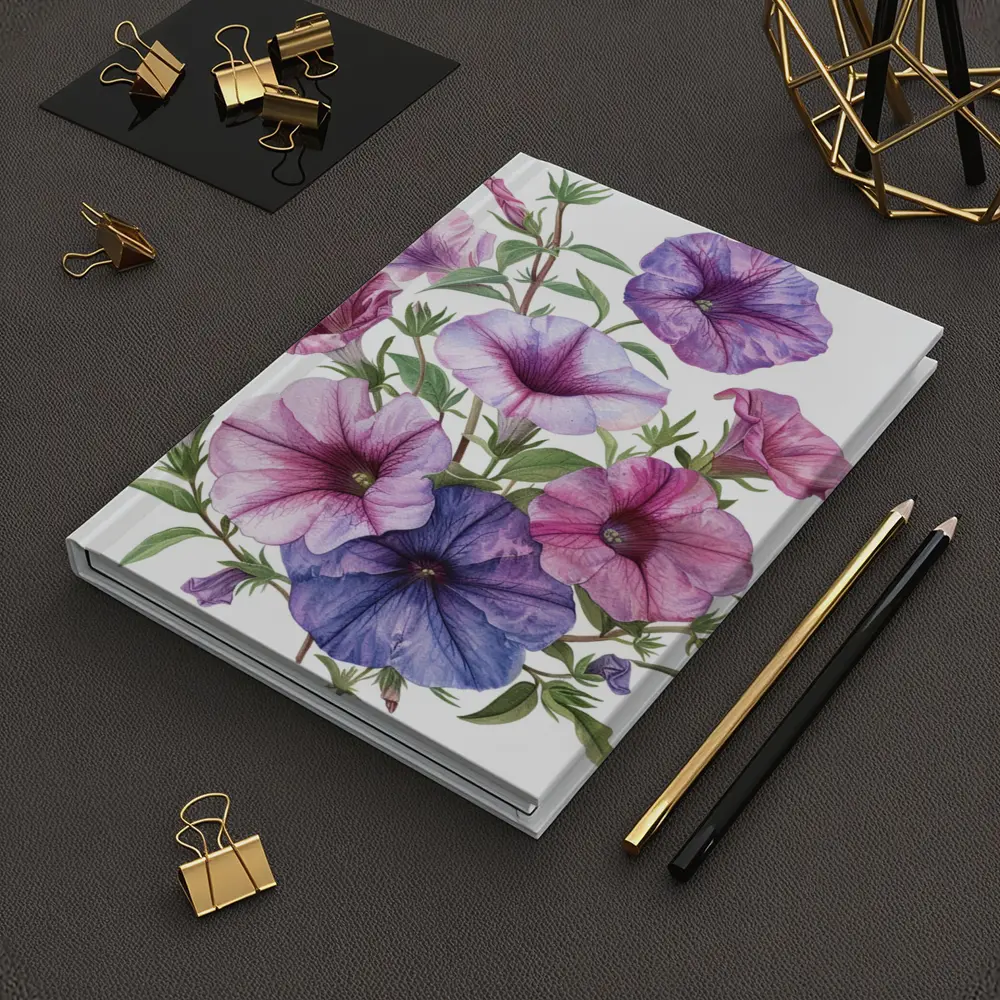 Petunia Flowers Botanical Illustration Pink Purple – Notebooks