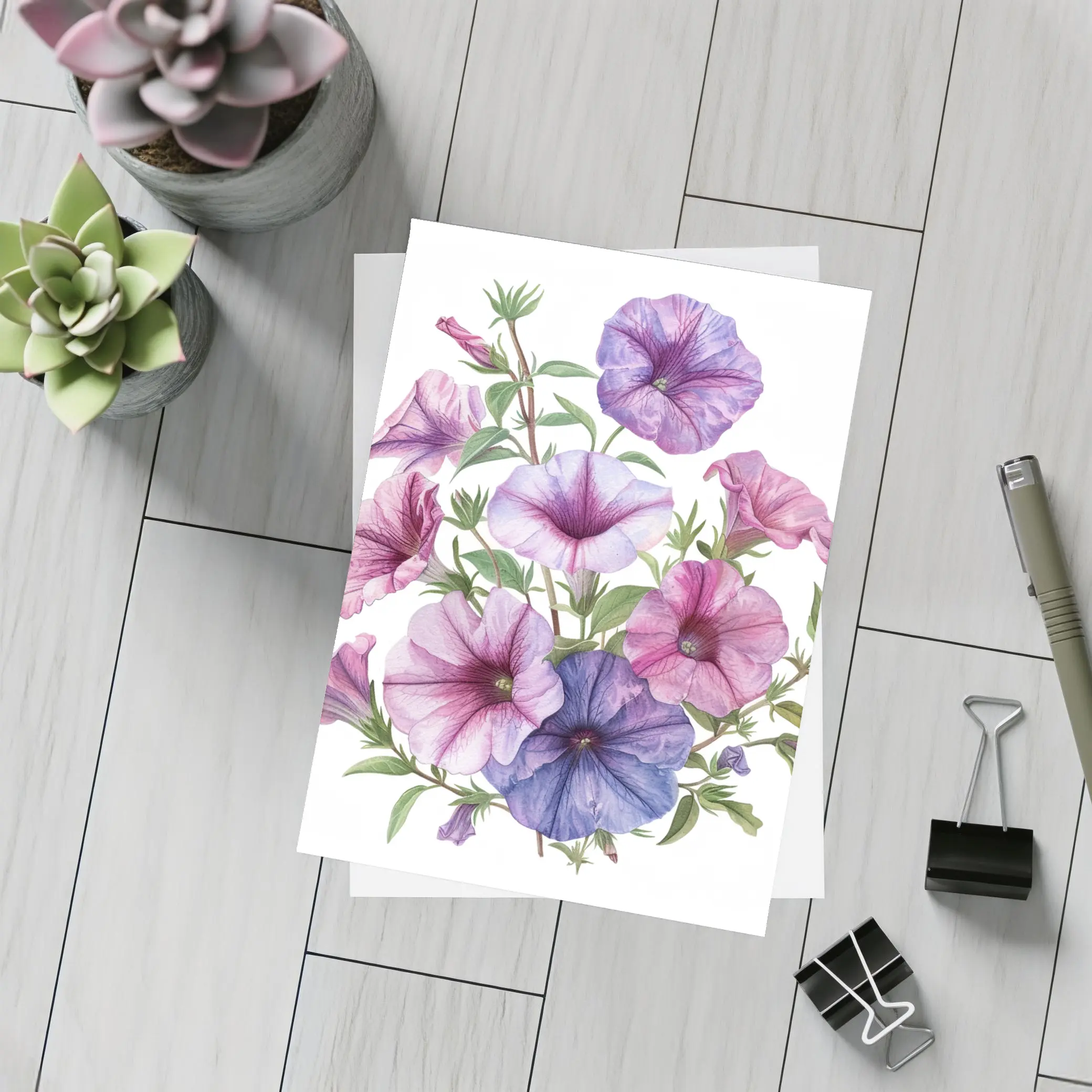 Petunia Flowers Botanical Illustration Pink Purple – Postcards