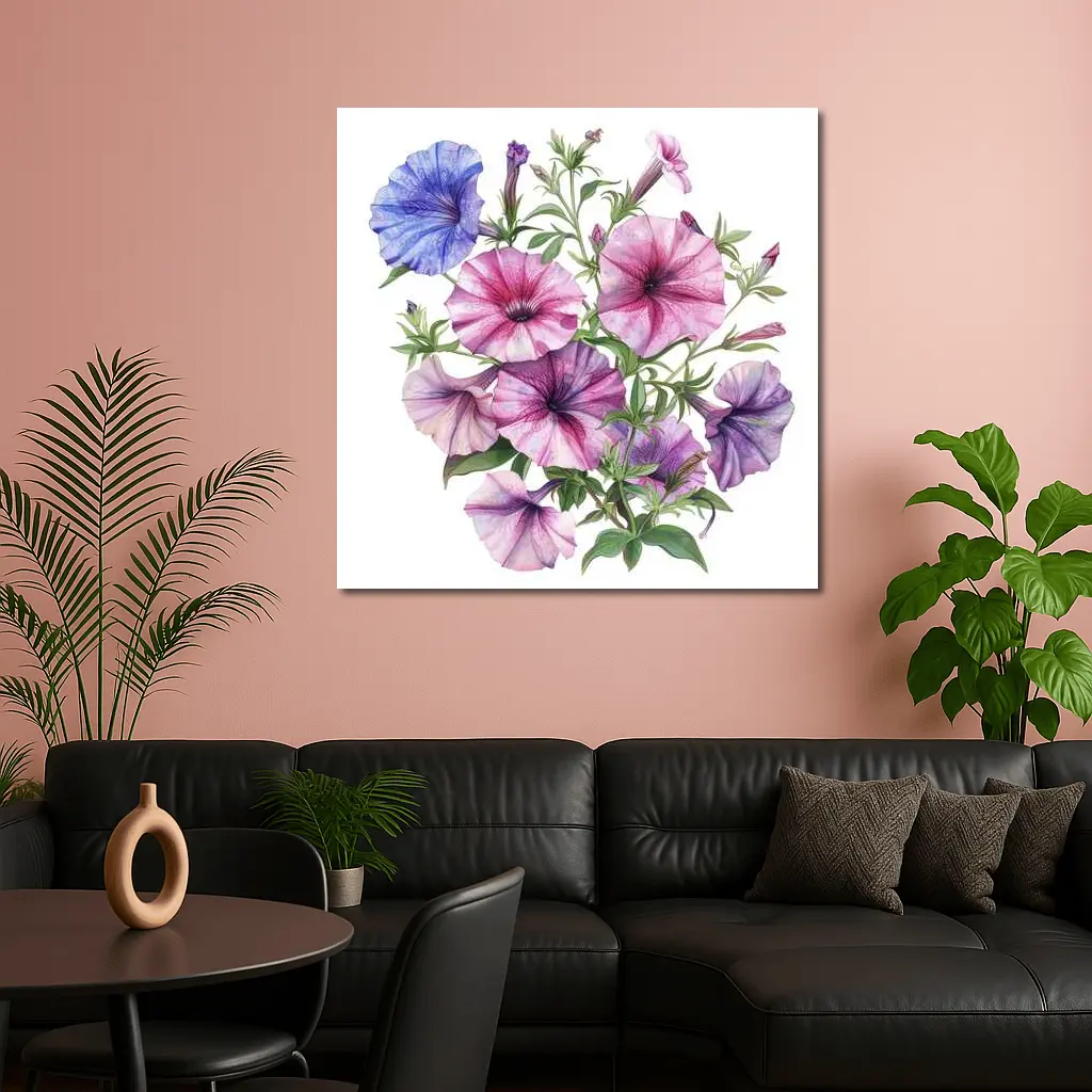 Petunia Flowers Botanical Watercolor Art Purple Pink – Wall Art