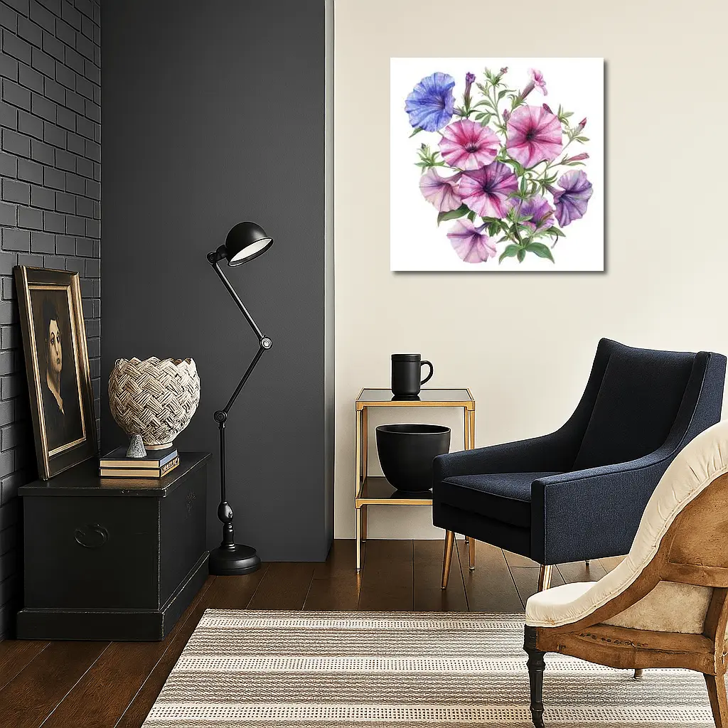 Petunia Flowers Botanical Watercolor Art Purple Pink – Wall Art
