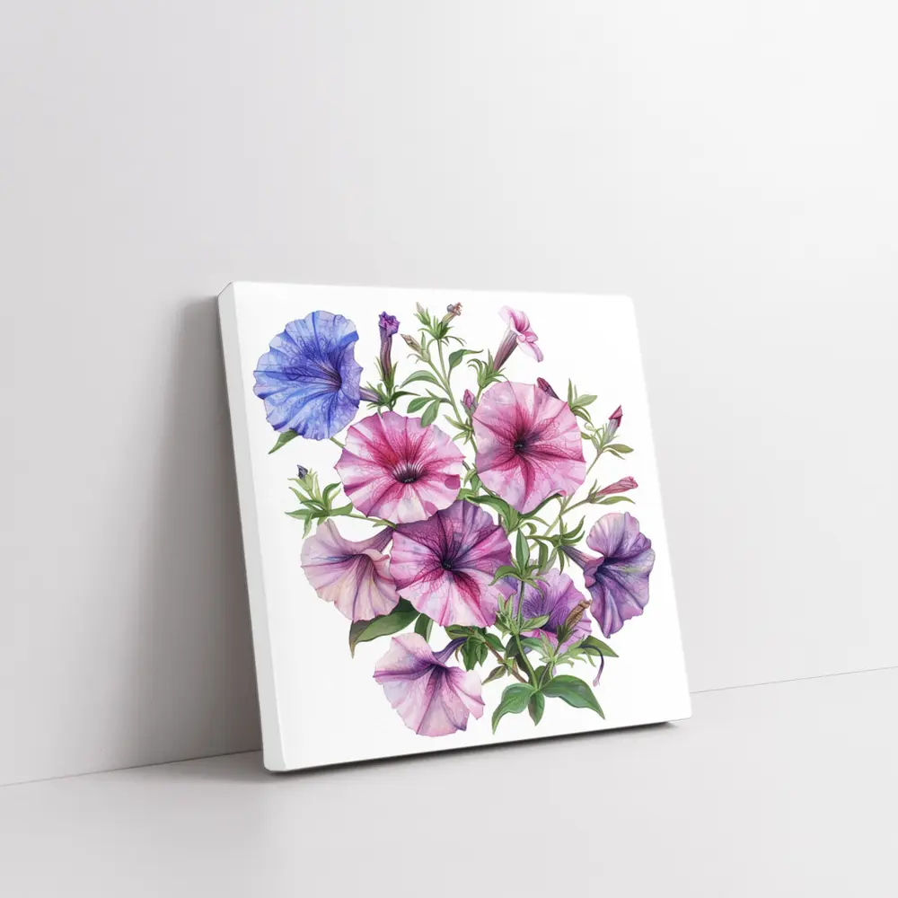 Petunia Flowers Botanical Watercolor Art Purple Pink – Wall Art