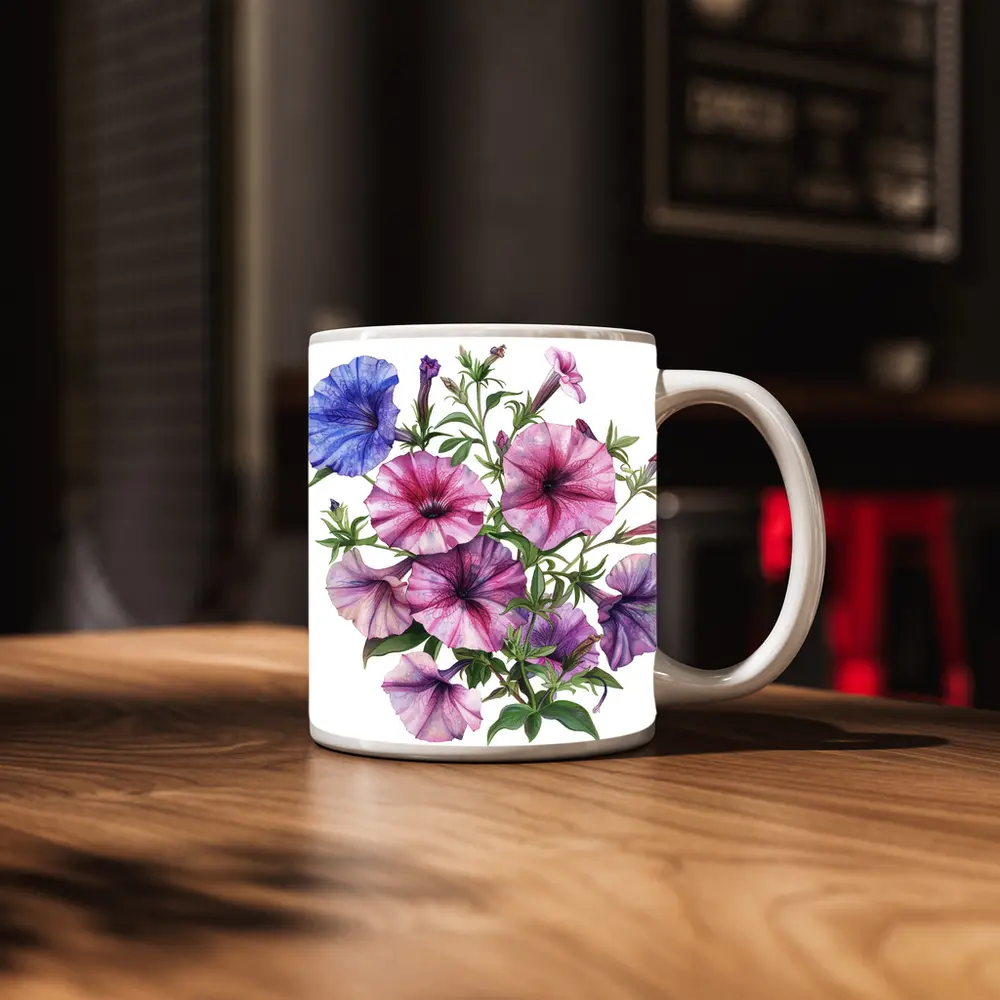 Petunia Flowers Botanical Watercolor Art Purple Pink – Mugs