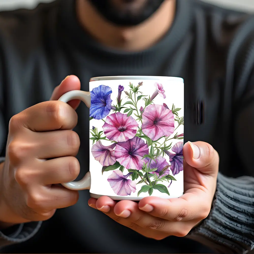 Petunia Flowers Botanical Watercolor Art Purple Pink – Mugs