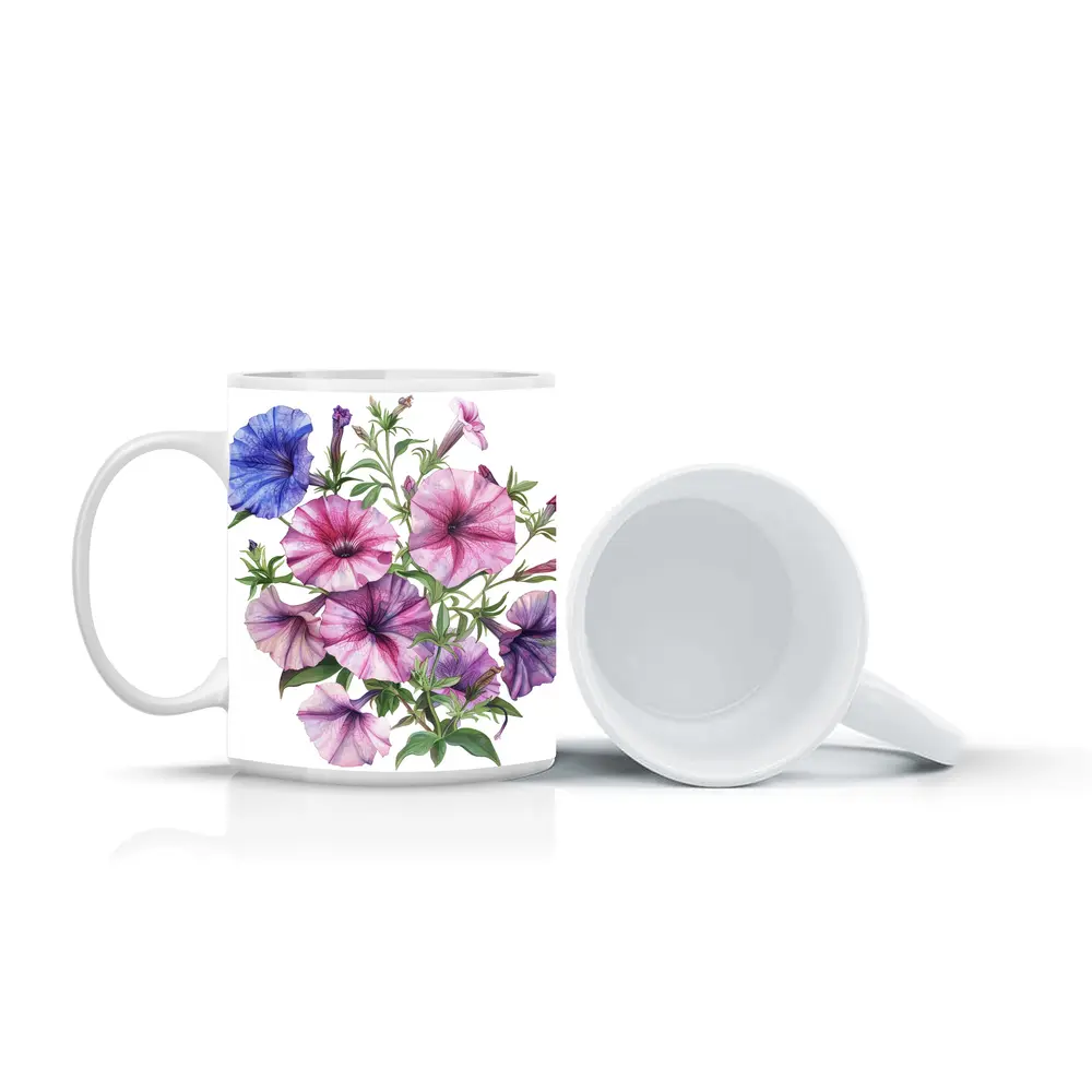 Petunia Flowers Botanical Watercolor Art Purple Pink – Mugs