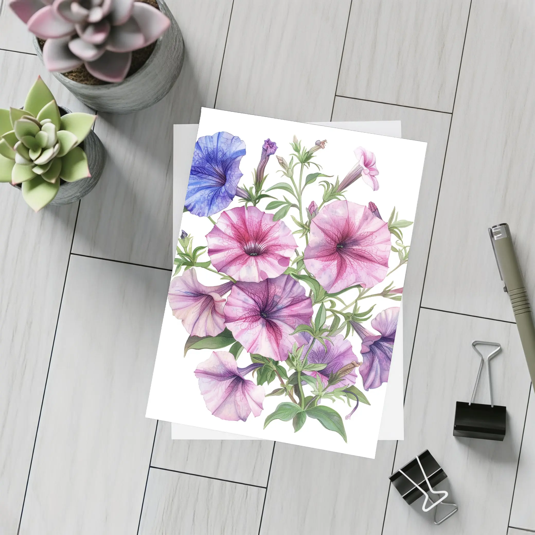 Petunia Flowers Botanical Watercolor Art Purple Pink – Postcards