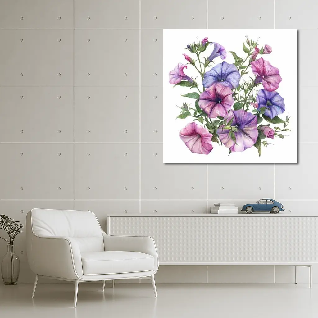 Petunia Flowers Watercolor Botanical Art White – Wall Art