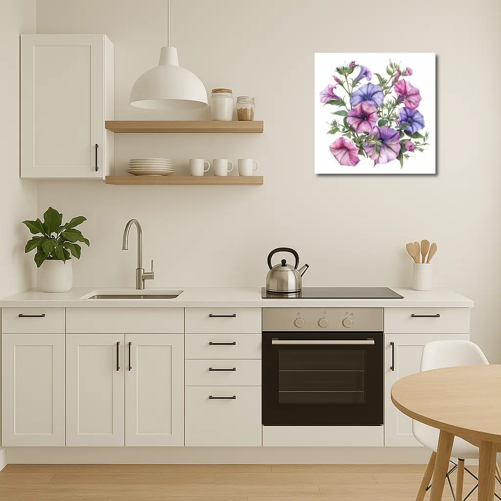 Petunia Flowers Watercolor Botanical Art White – Wall Art