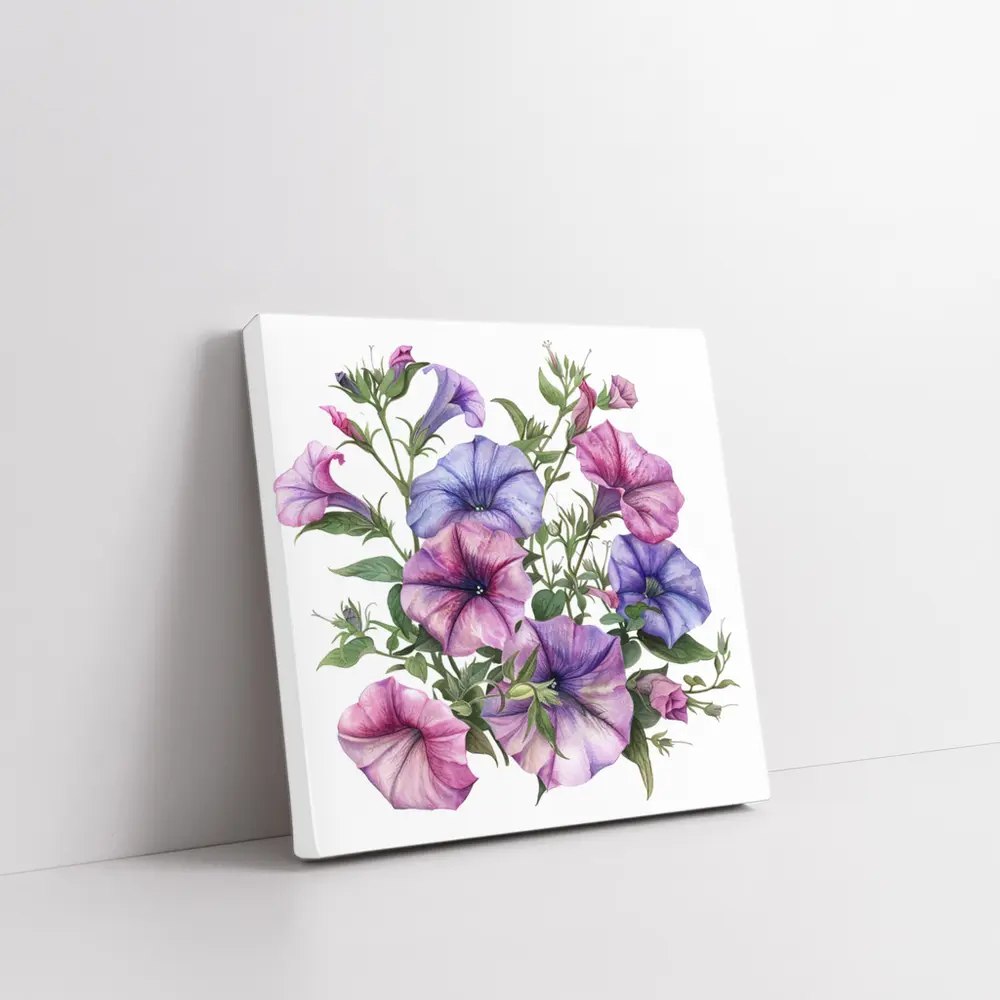 Petunia Flowers Watercolor Botanical Art White – Wall Art