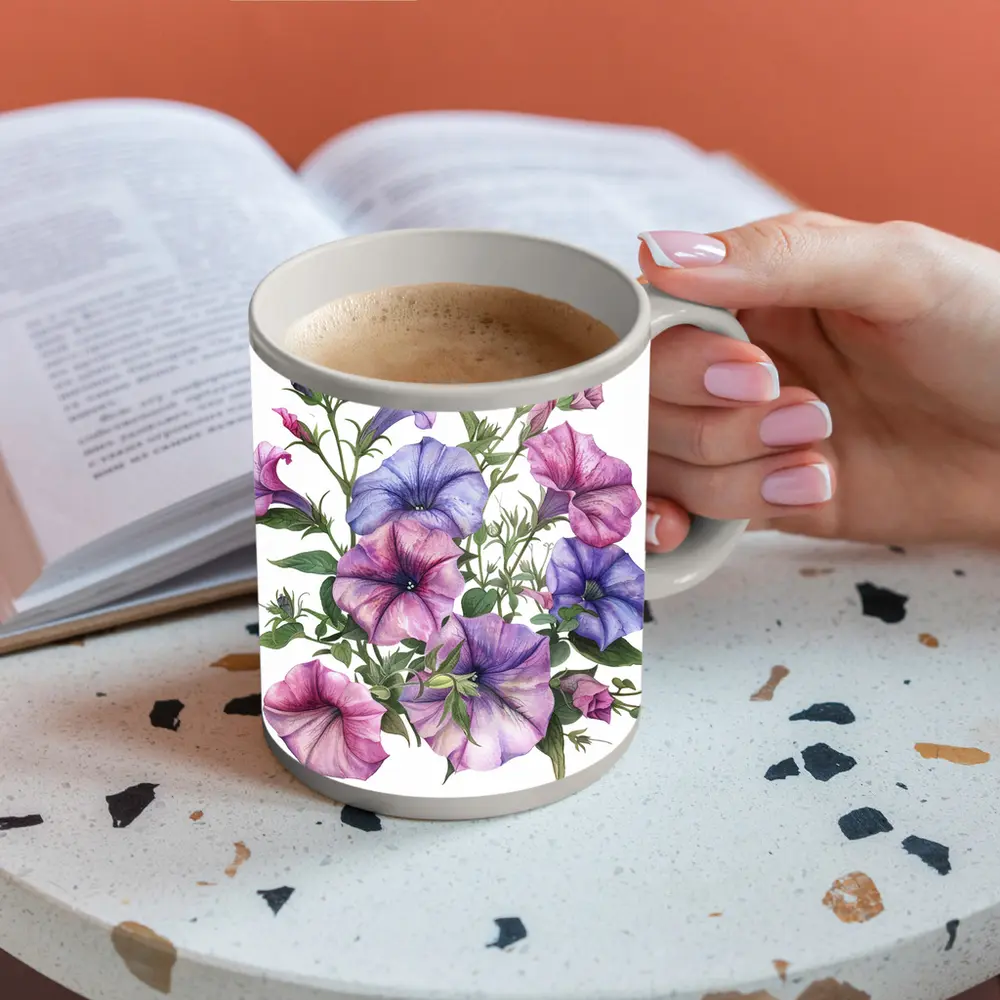 Petunia Flowers Watercolor Botanical Art White – Mugs