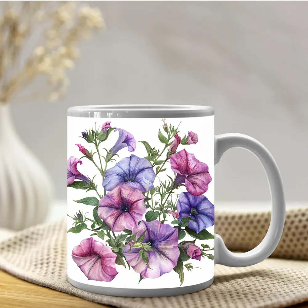 Petunia Flowers Watercolor Botanical Art White – Mugs