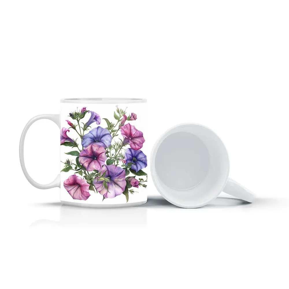 Petunia Flowers Watercolor Botanical Art White – Mugs