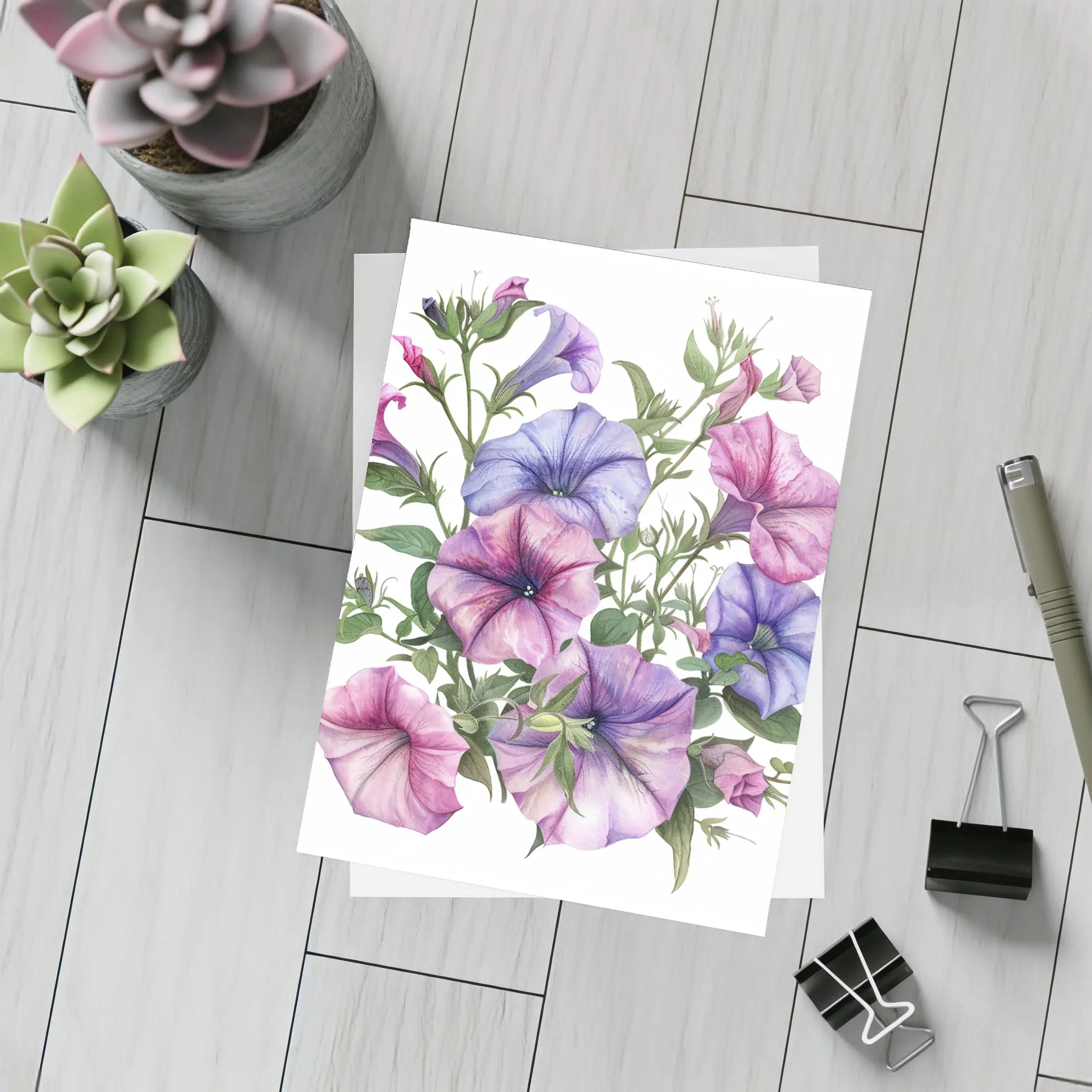 Petunia Flowers Watercolor Botanical Art White – Postcards