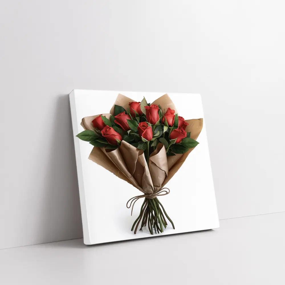 Red Roses Bouquet Wrapped In Kraft Paper – Wall Art
