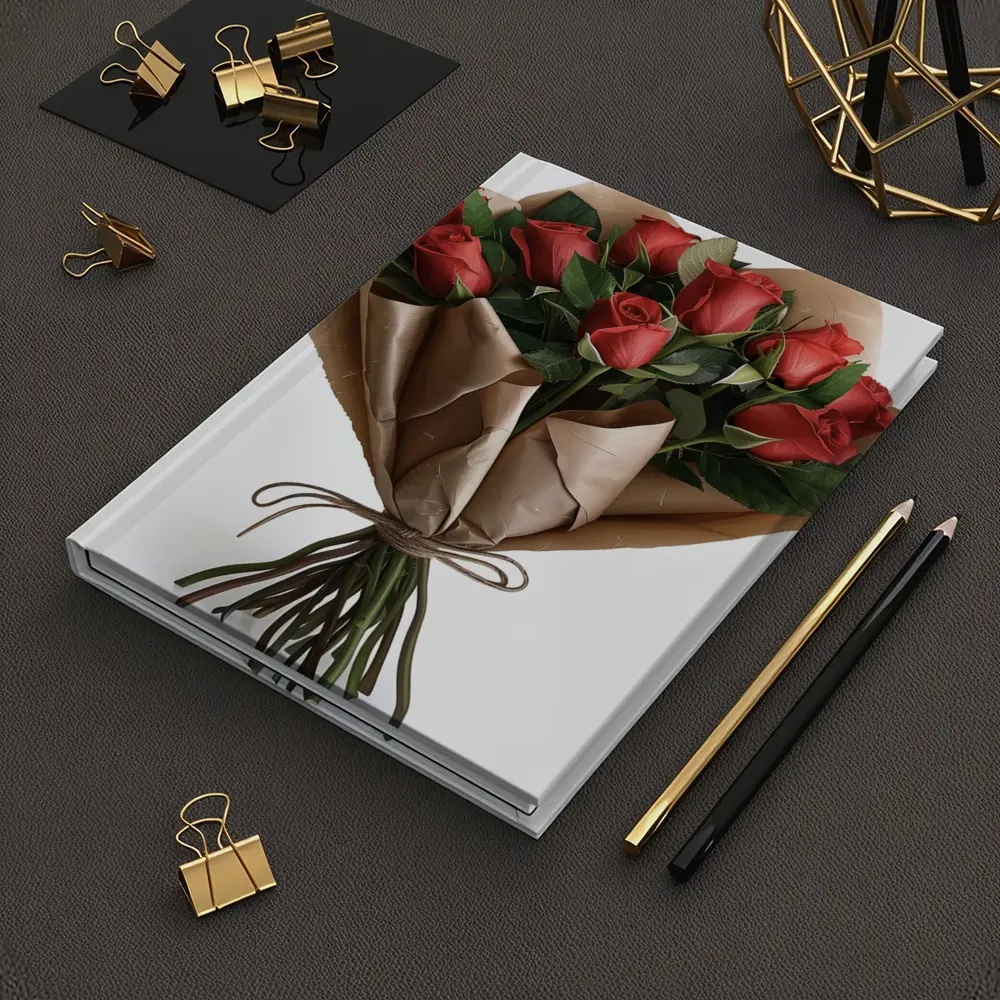 Red Roses Bouquet Wrapped In Kraft Paper – Notebooks