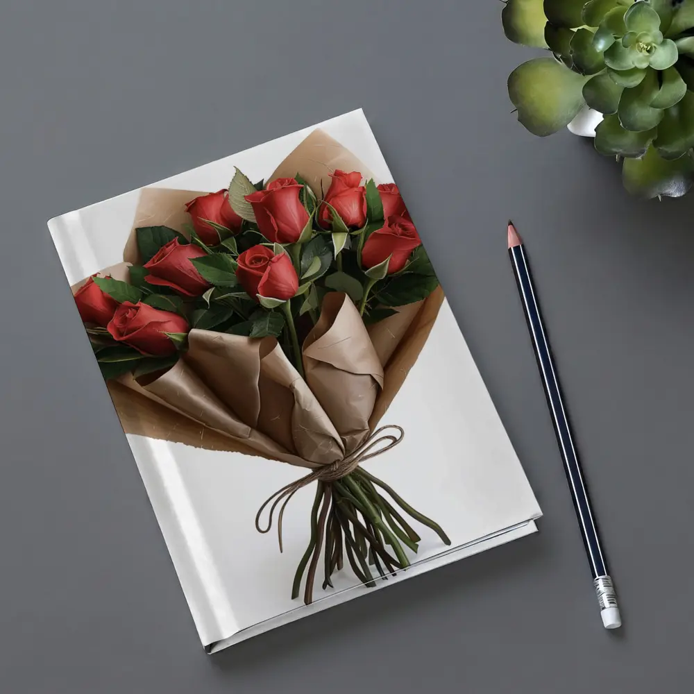 Red Roses Bouquet Wrapped In Kraft Paper – Notebooks