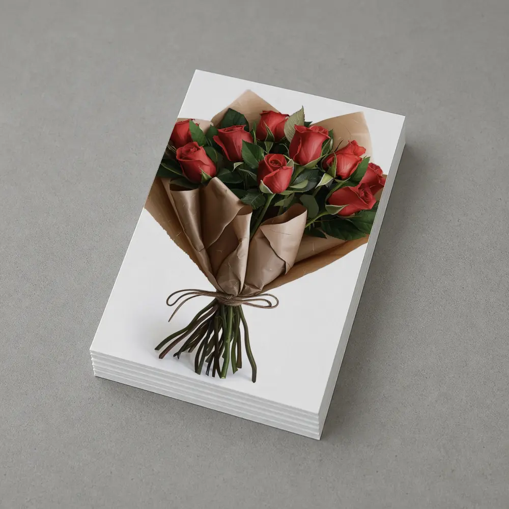 Red Roses Bouquet Wrapped In Kraft Paper – Postcards