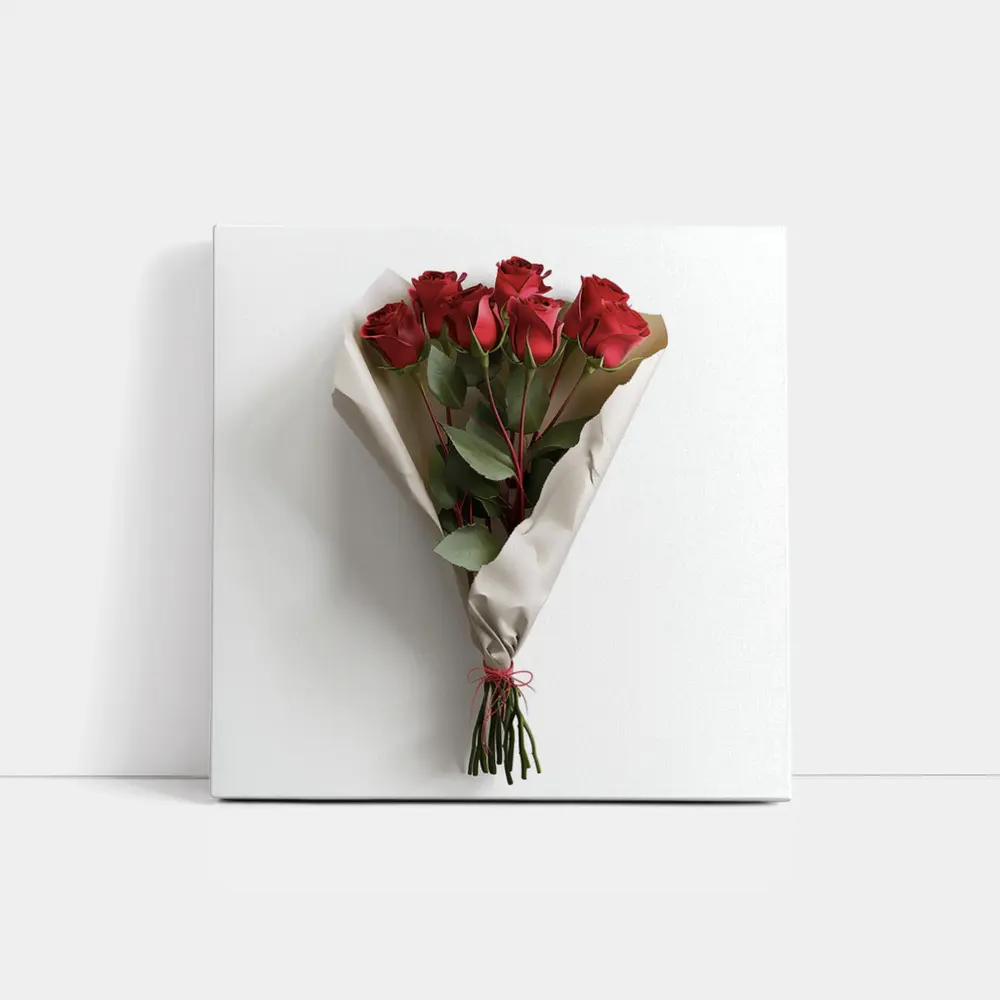 Red Roses Bouquet Wrapped White Paper – Wall Art