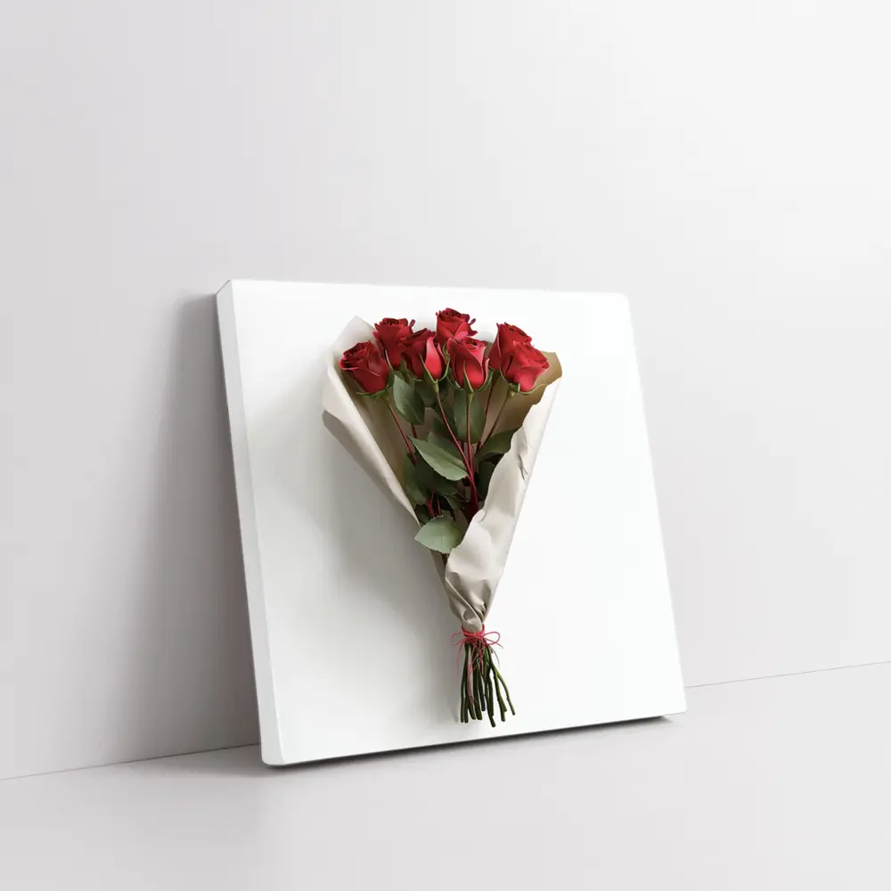 Red Roses Bouquet Wrapped White Paper – Wall Art