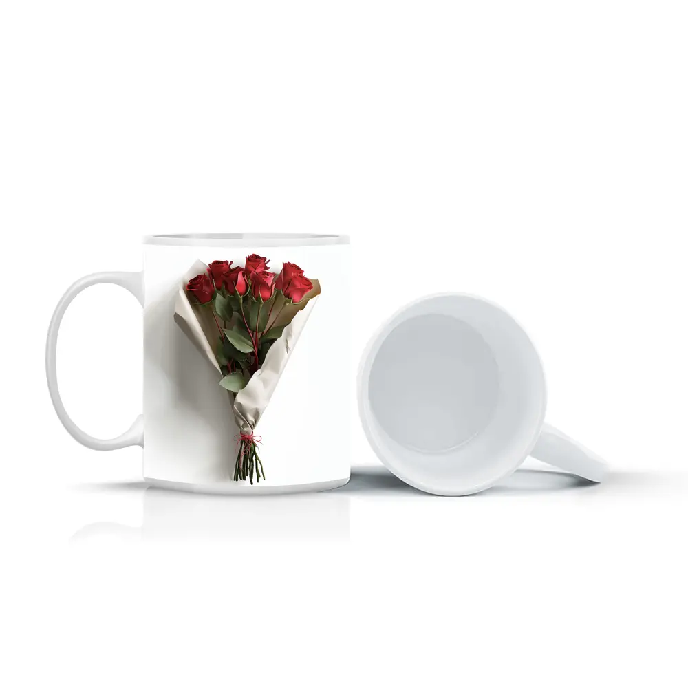 Red Roses Bouquet Wrapped White Paper – Mugs