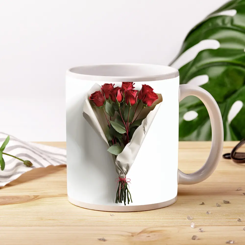 Red Roses Bouquet Wrapped White Paper – Mugs