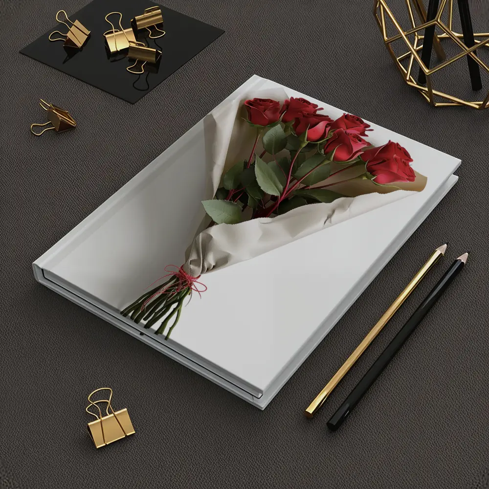 Red Roses Bouquet Wrapped White Paper – Notebooks