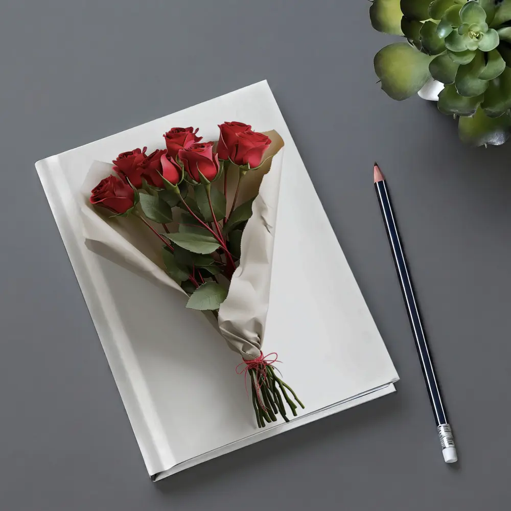 Red Roses Bouquet Wrapped White Paper – Notebooks