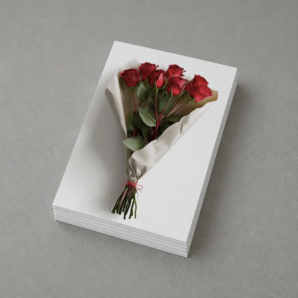 Red Roses Bouquet Wrapped White Paper – Postcards
