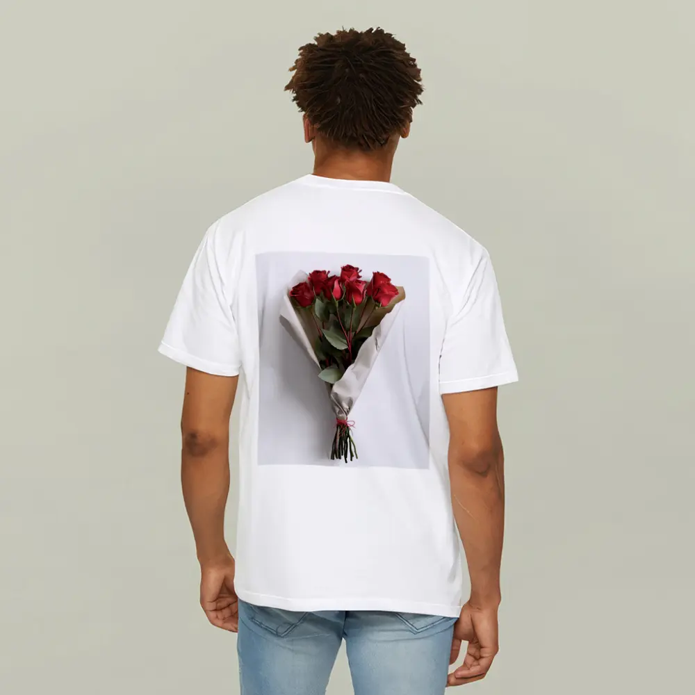 Red Roses Bouquet Wrapped White Paper – T-Shirts