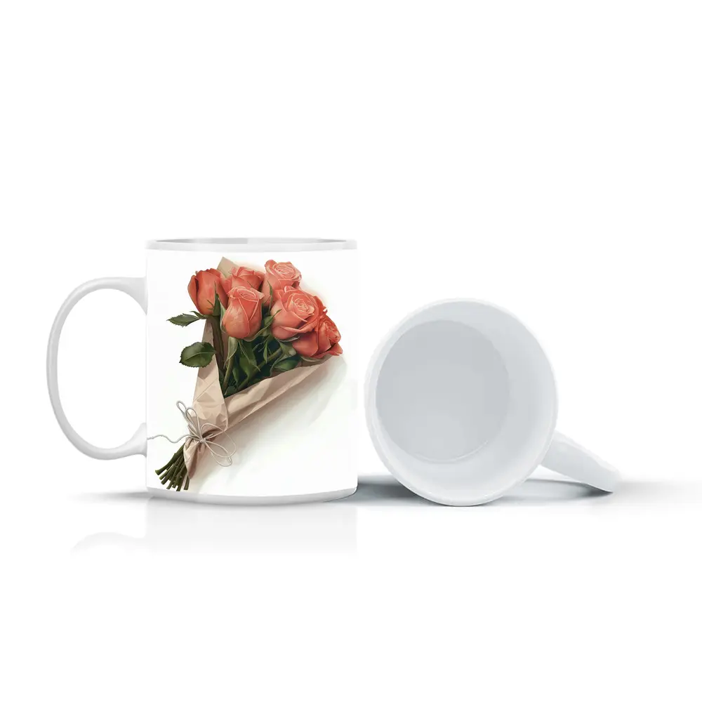 Coral Rose Bouquet Wrapped in Kraft Paper – Mugs
