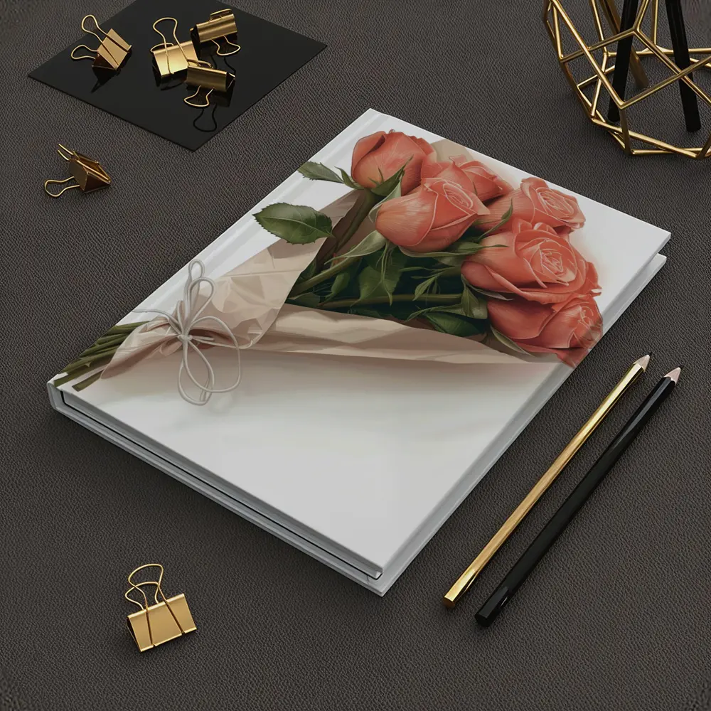 Coral Rose Bouquet Wrapped in Kraft Paper – Notebooks