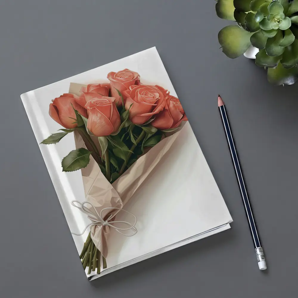 Coral Rose Bouquet Wrapped in Kraft Paper – Notebooks