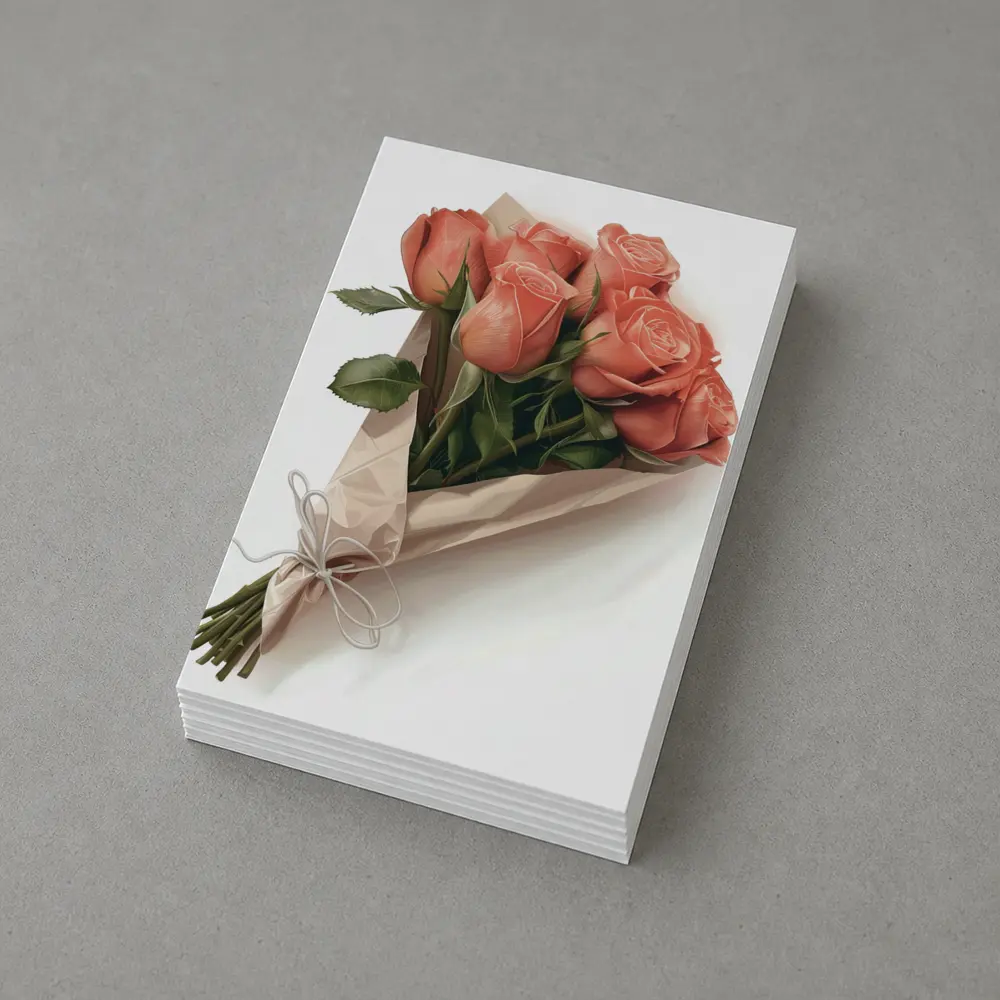 Coral Rose Bouquet Wrapped in Kraft Paper – Postcards
