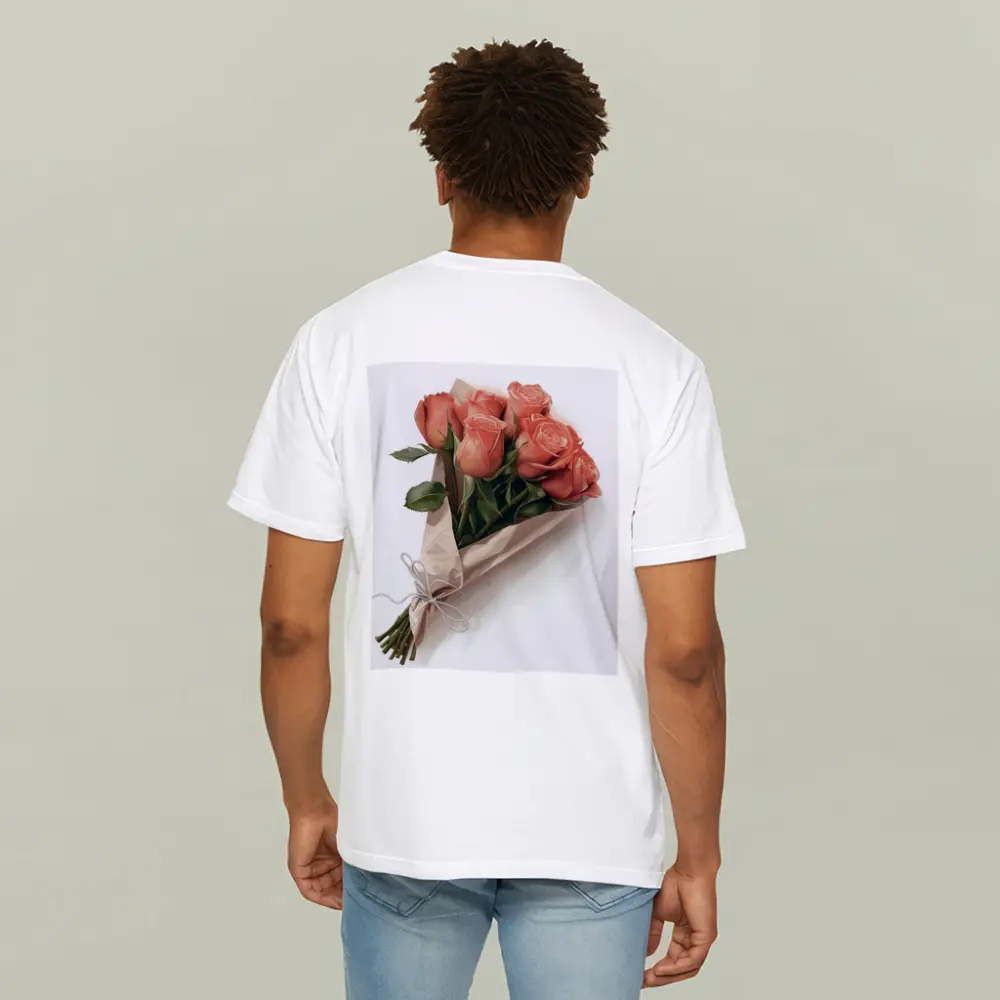 Coral Rose Bouquet Wrapped in Kraft Paper – T-Shirts