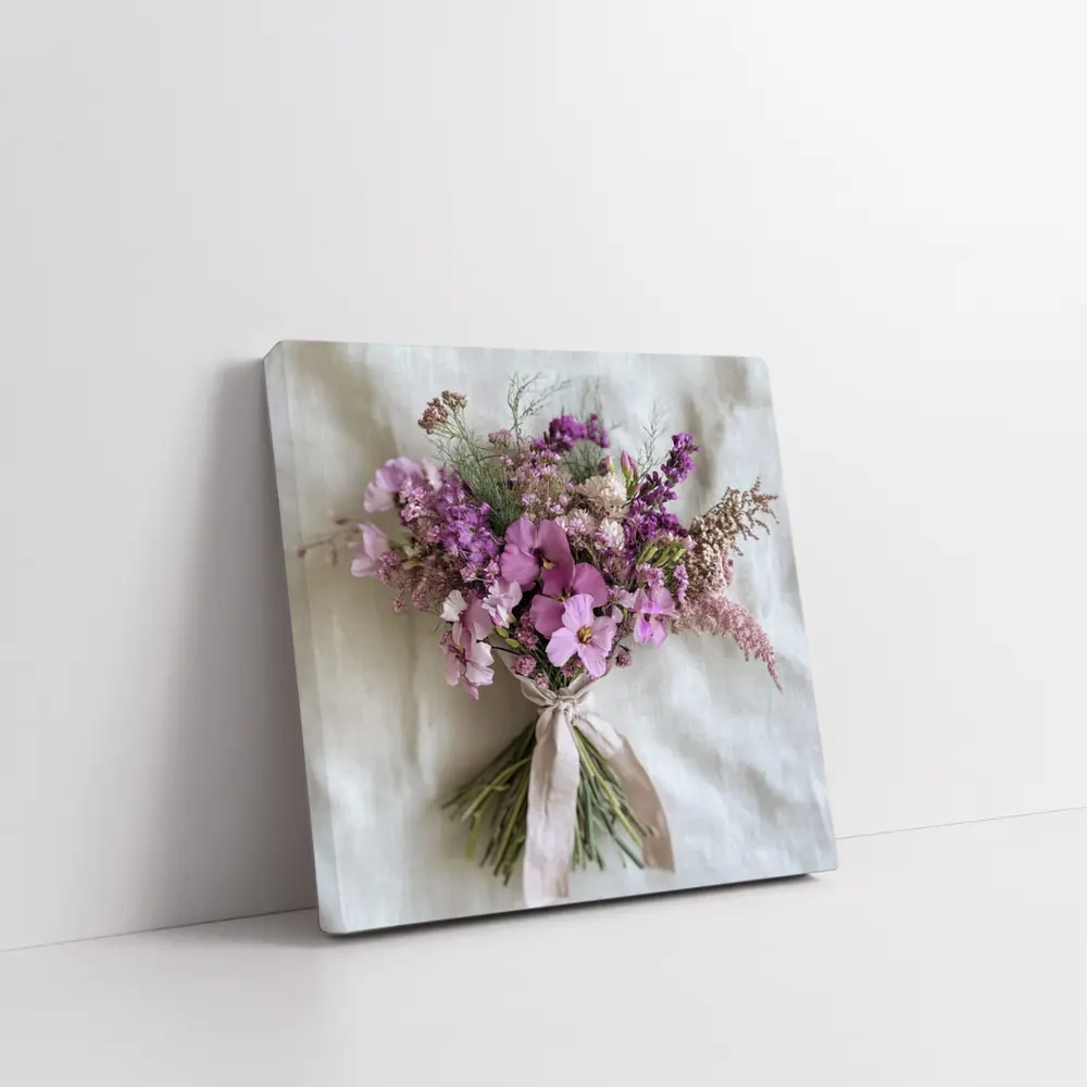 Purple Wildflower Bouquet Tied Linen Ribbon – Wall Art