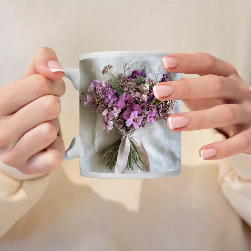 Purple Wildflower Bouquet Tied Linen Ribbon – Mugs