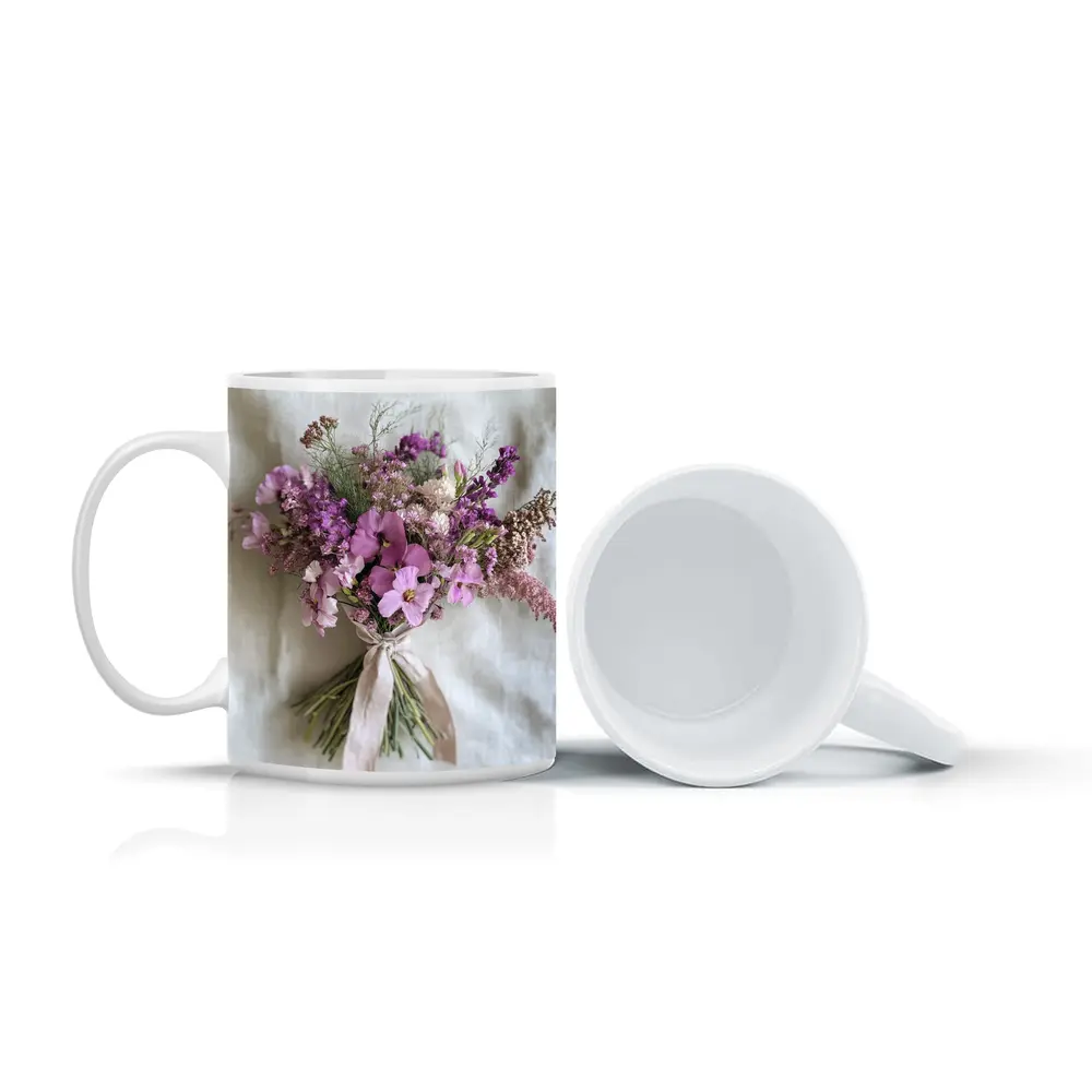 Purple Wildflower Bouquet Tied Linen Ribbon – Mugs