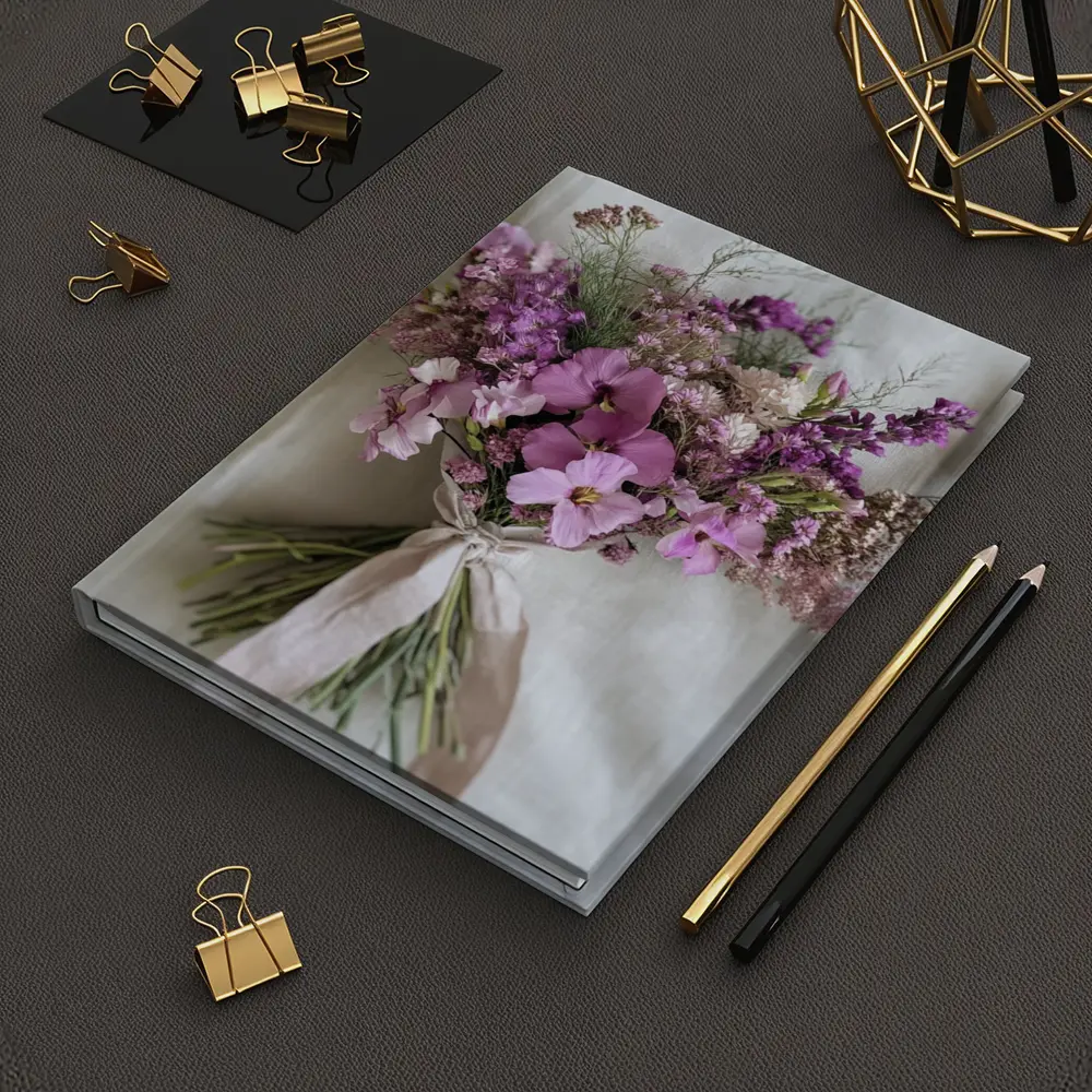 Purple Wildflower Bouquet Tied Linen Ribbon – Notebooks