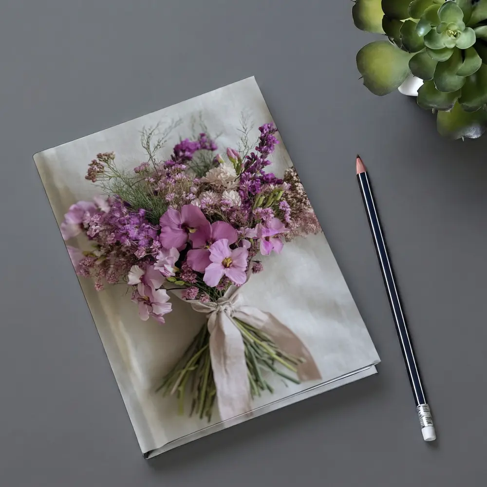 Purple Wildflower Bouquet Tied Linen Ribbon – Notebooks