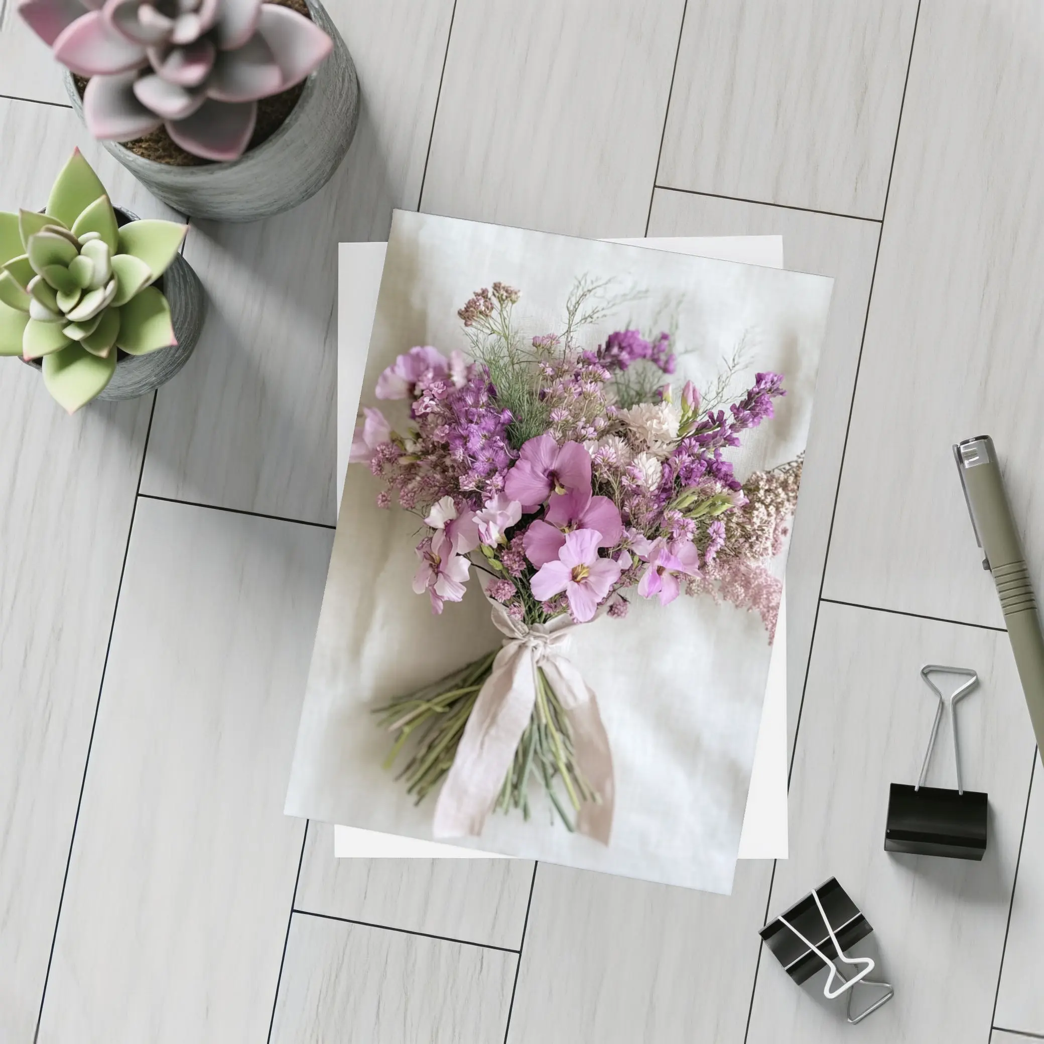 Purple Wildflower Bouquet Tied Linen Ribbon – Postcards