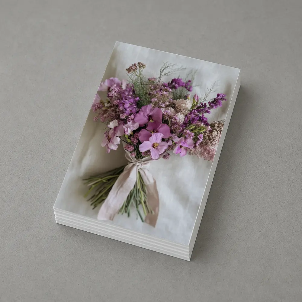 Purple Wildflower Bouquet Tied Linen Ribbon – Postcards