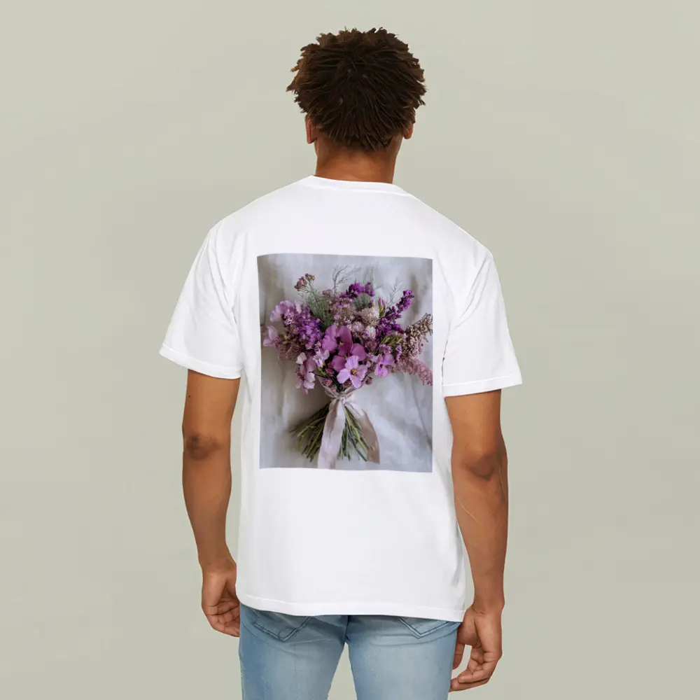 Purple Wildflower Bouquet Tied Linen Ribbon – T-Shirts