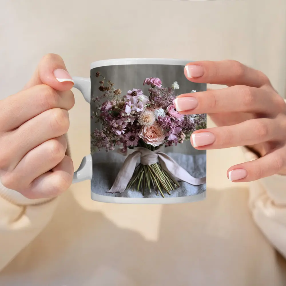 Pink Rose Ranunculus Wildflower Bouquet Ribbon – Mugs