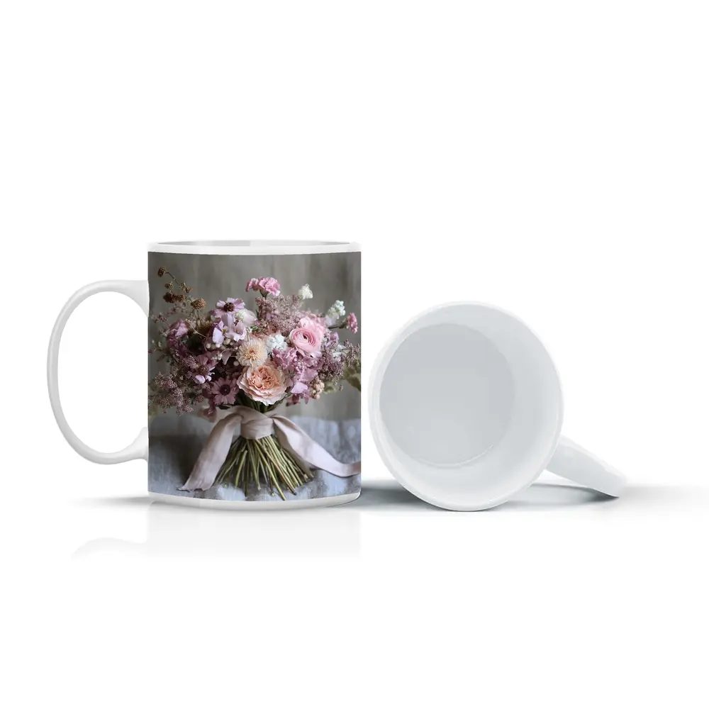 Pink Rose Ranunculus Wildflower Bouquet Ribbon – Mugs