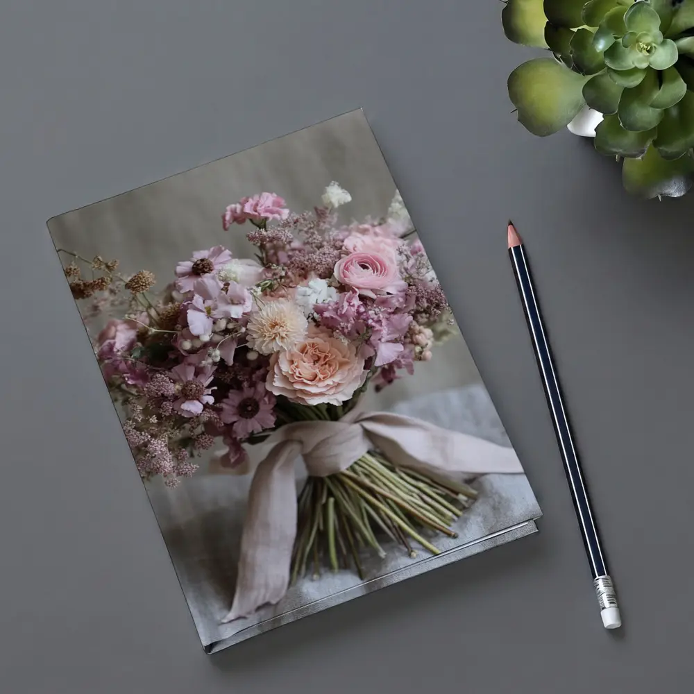 Pink Rose Ranunculus Wildflower Bouquet Ribbon – Notebooks